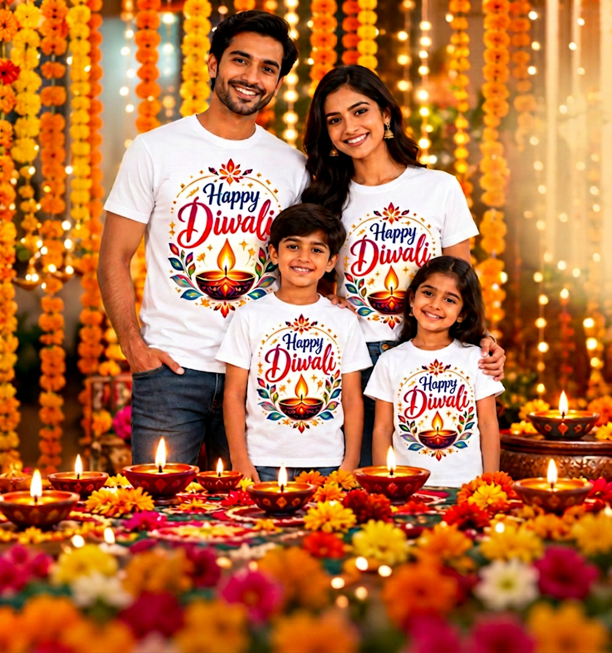 Radiant Diwali Diya Glow Printed T-Shirt – White-IMAGE3