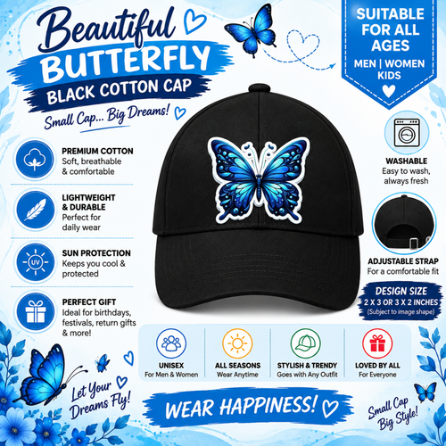 Blue Butterfly Black Cap Pure Cotton-001-image1