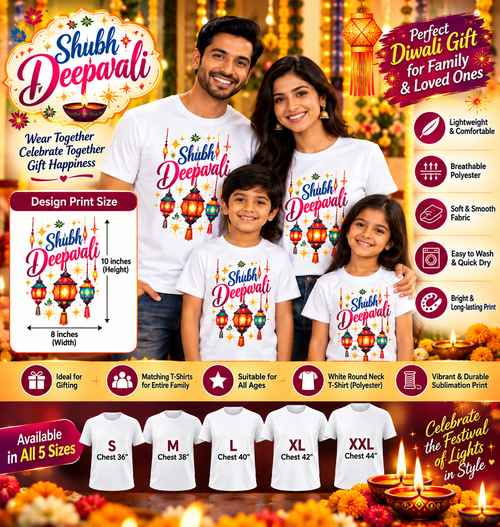 Colorful Deepavali Lanterns Printed T-Shirt – White-IMAGE1
