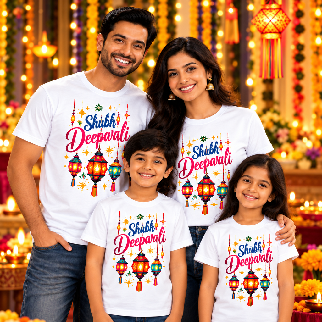 Colorful Deepavali Lanterns Printed T-Shirt – White-IMAGE3