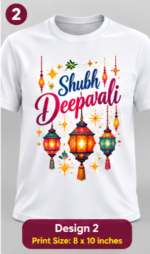 Colorful Deepavali Lanterns Printed T-Shirt – White-IMAGE2