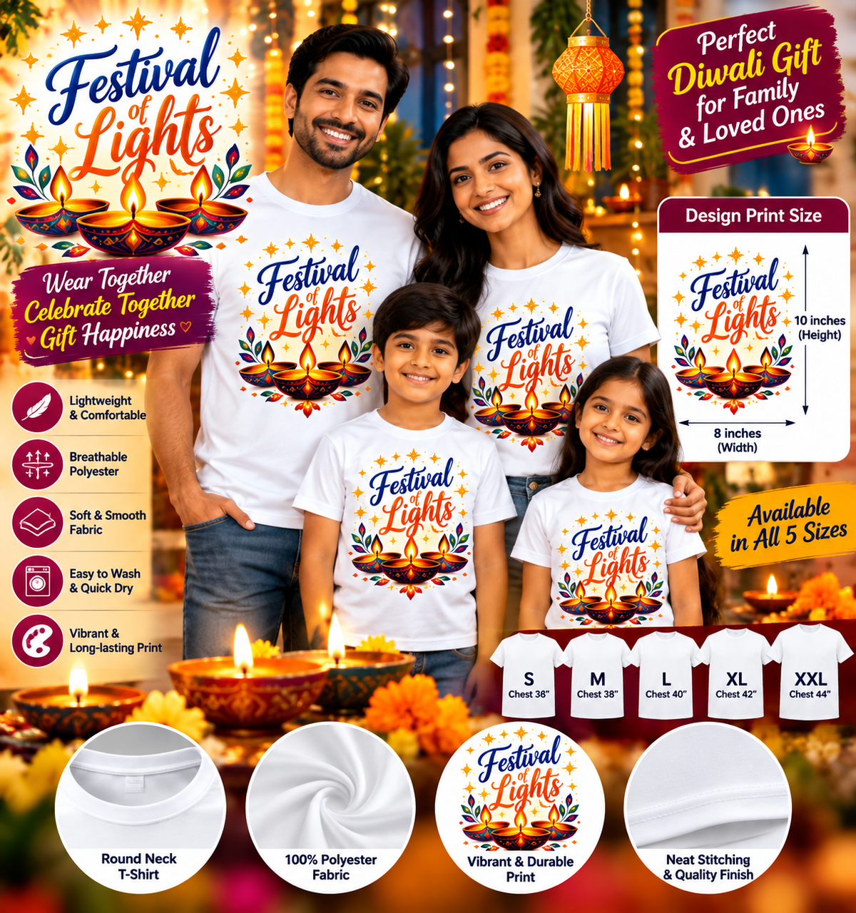 Diwali Diya Bloom Printed T-Shirt – White-IMAGE1