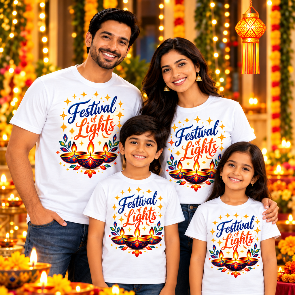 Diwali Diya Bloom Printed T-Shirt – White-IMAGE3