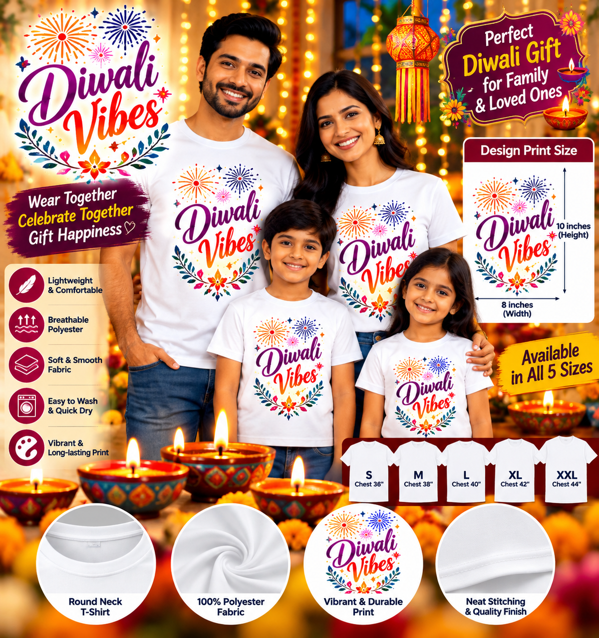 Diwali Fireworks Glow Printed T-Shirt – White-IMAGE1