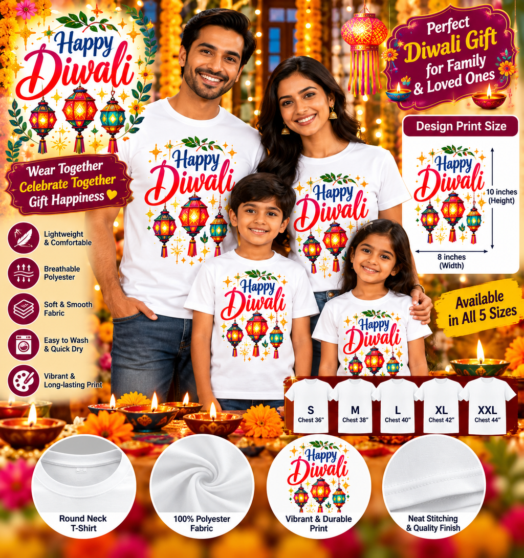 Diwali Lantern Celebration Printed T-Shirt – White-IMAGE1