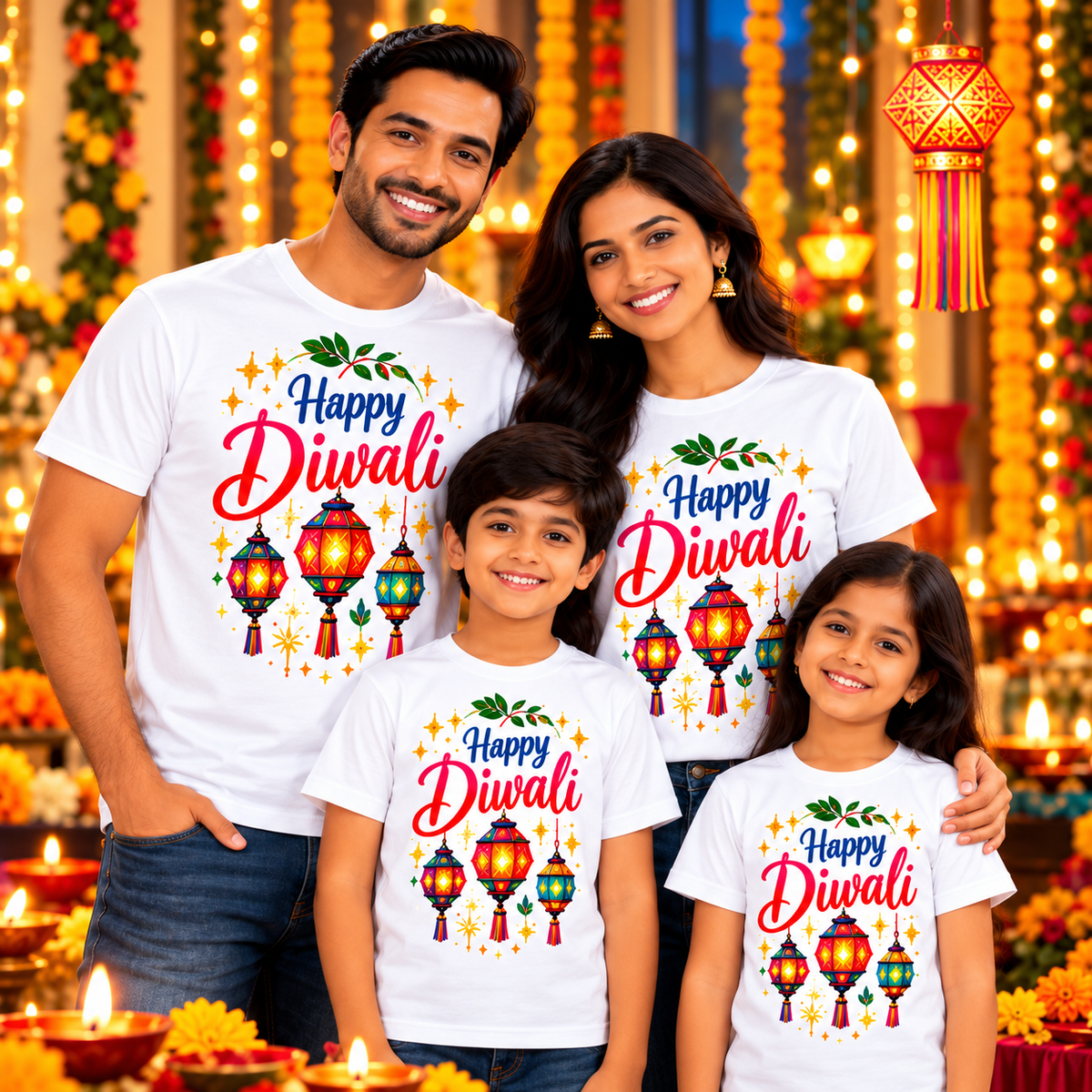 Diwali Lantern Celebration Printed T-Shirt – White-IMAGE3