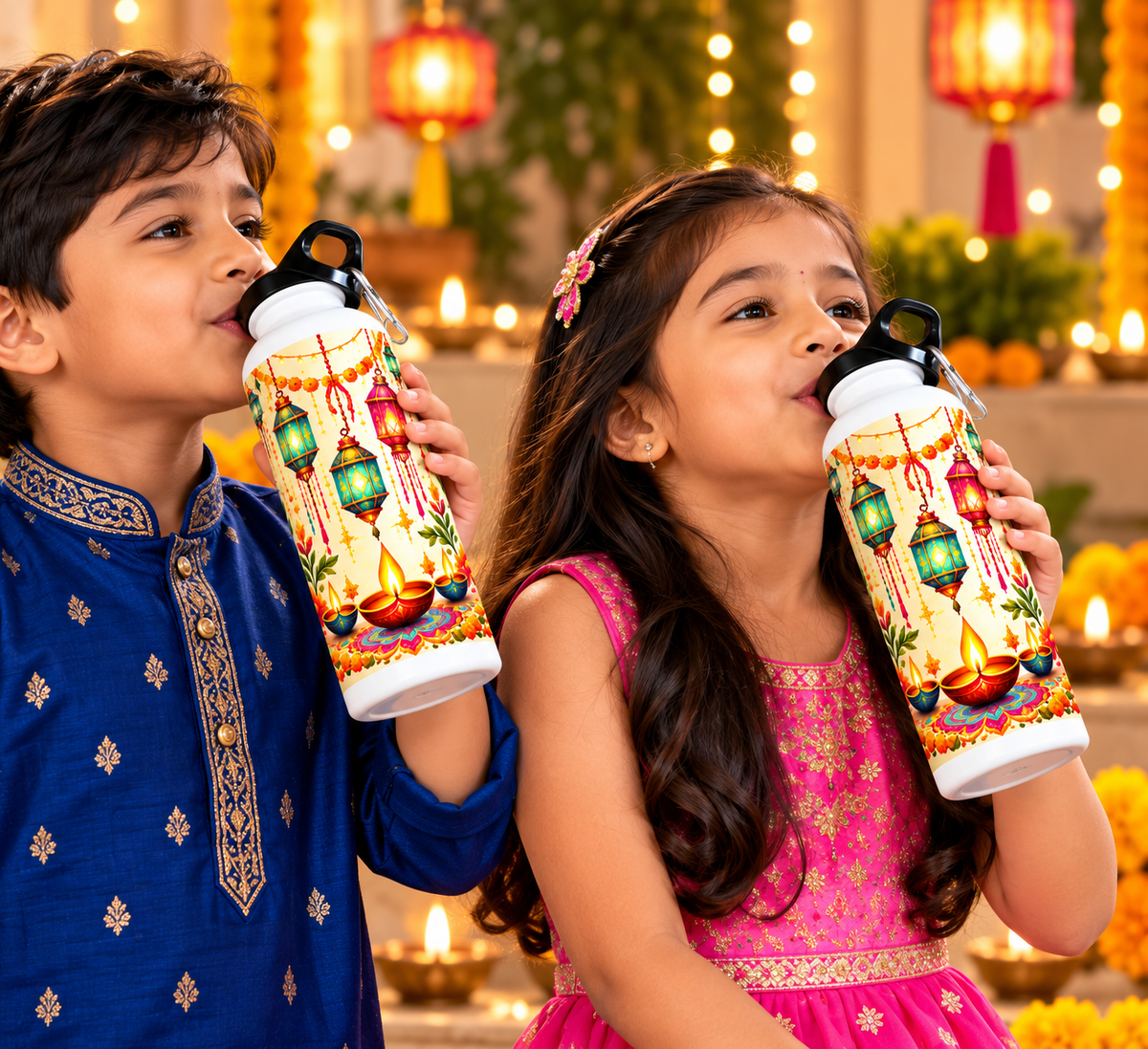 Diwali Lantern Trio Printed Sipper Bottle-IMAGE2