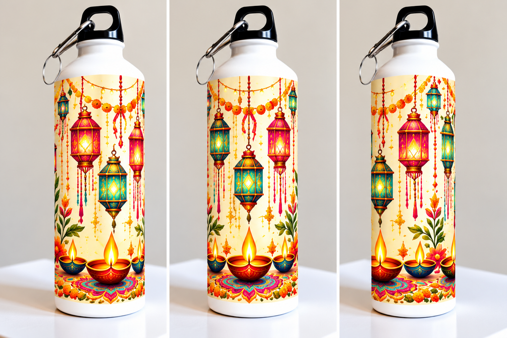 Diwali Lantern Trio Printed Sipper Bottle-IMAGE1