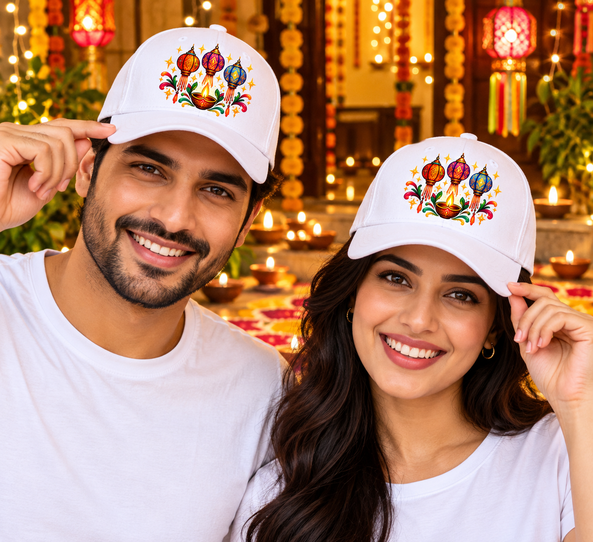 Diwali Lanterns & Diya Printed Cotton Cap-IMAGE2