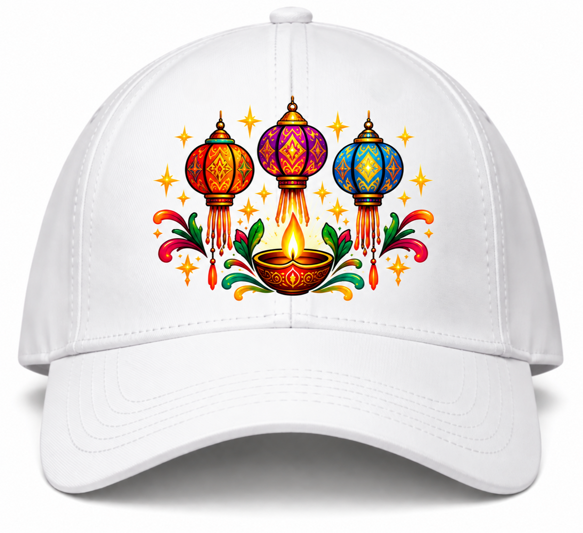 Diwali Lanterns & Diya Printed Cotton Cap-IMAGE1