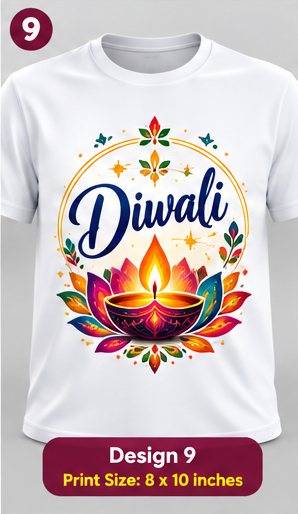 Diwali Lotus Diya Glow Printed T-Shirt – White-IMAGE2