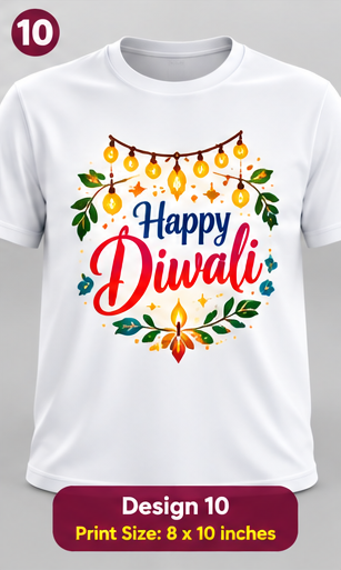 Elegant Diwali Lanterns Printed T-Shirt – White