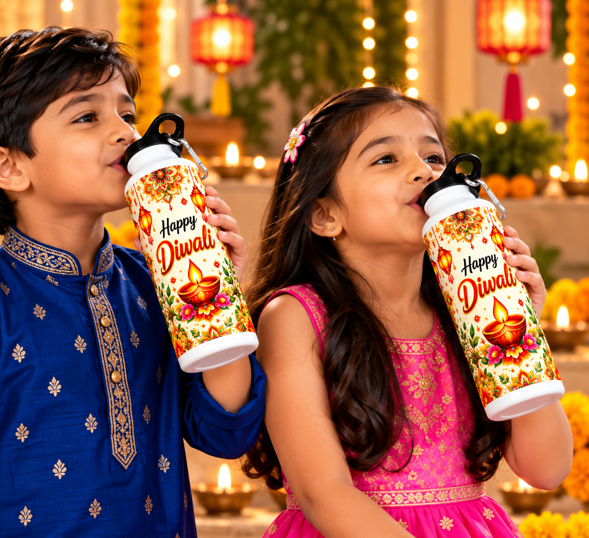 Festive Diwali Bottle Triptych Printed Sipper Bottle-IMAGE2