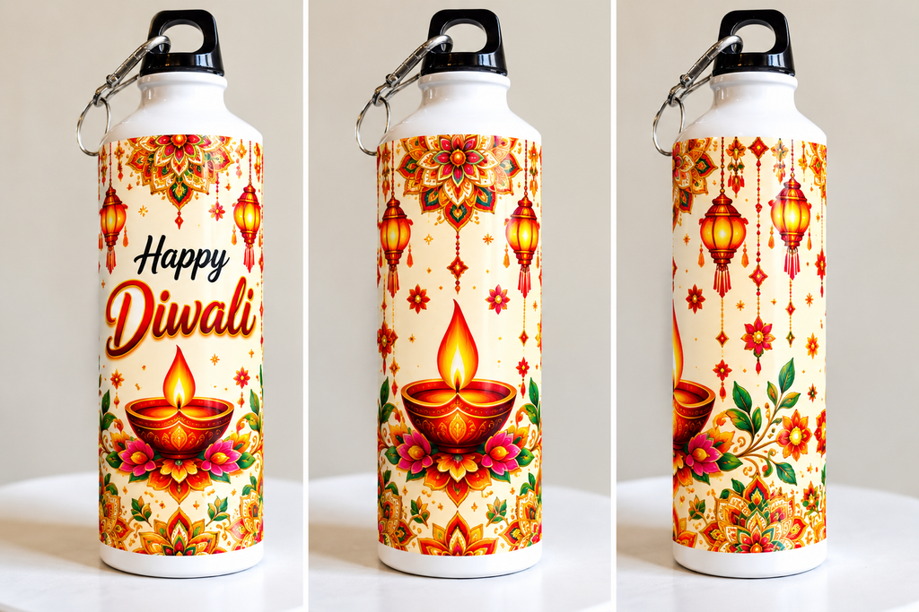 Festive Diwali Bottle Triptych Printed Sipper Bottle-IMAGE1