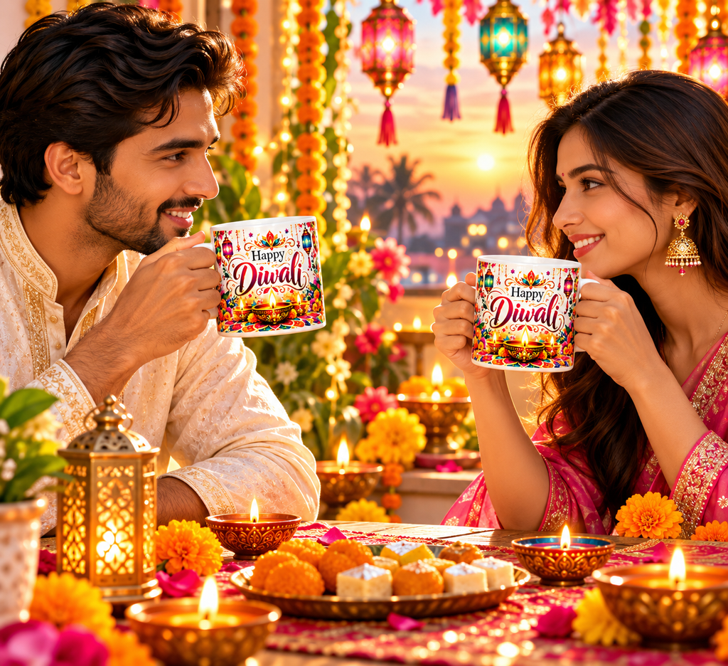 Happy Diwali Floral 11 oz Ceramic Mug-IMAGE1