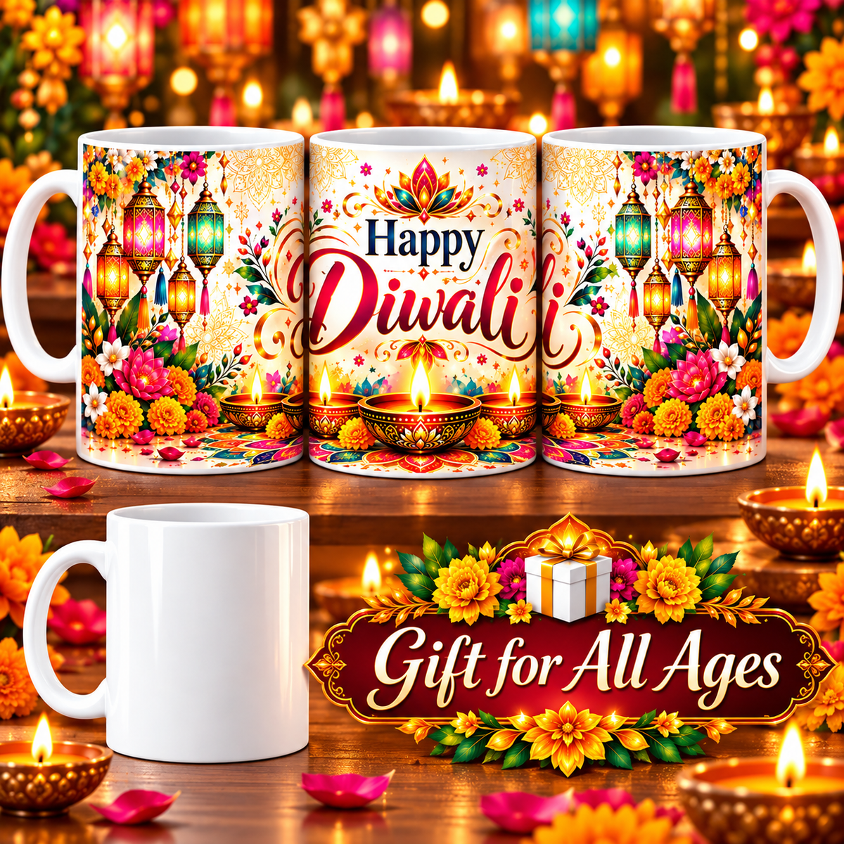 Happy Diwali Floral 11 oz Ceramic Mug-IMAGE2