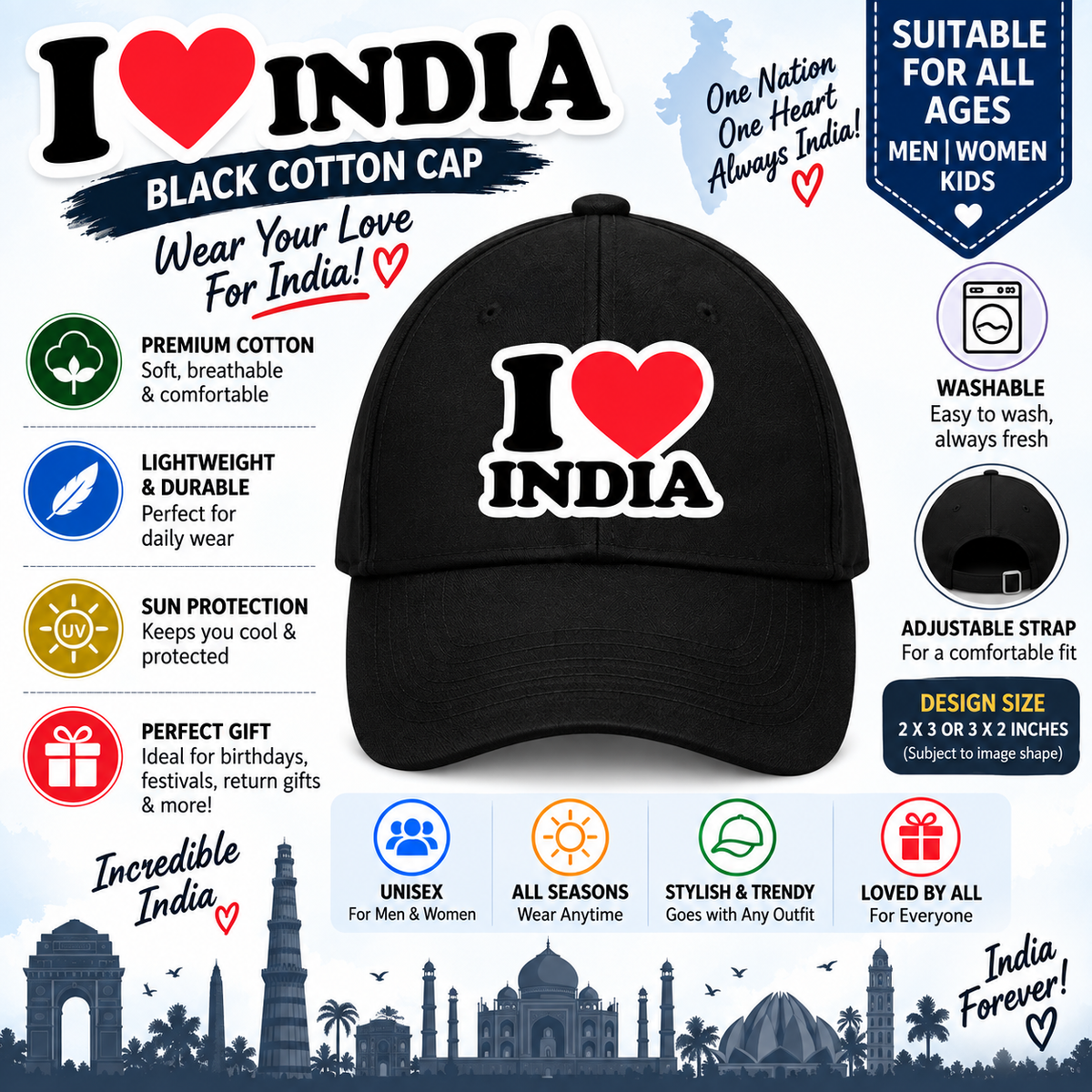 I Love India Black Cap Pure Cotton-001-image1