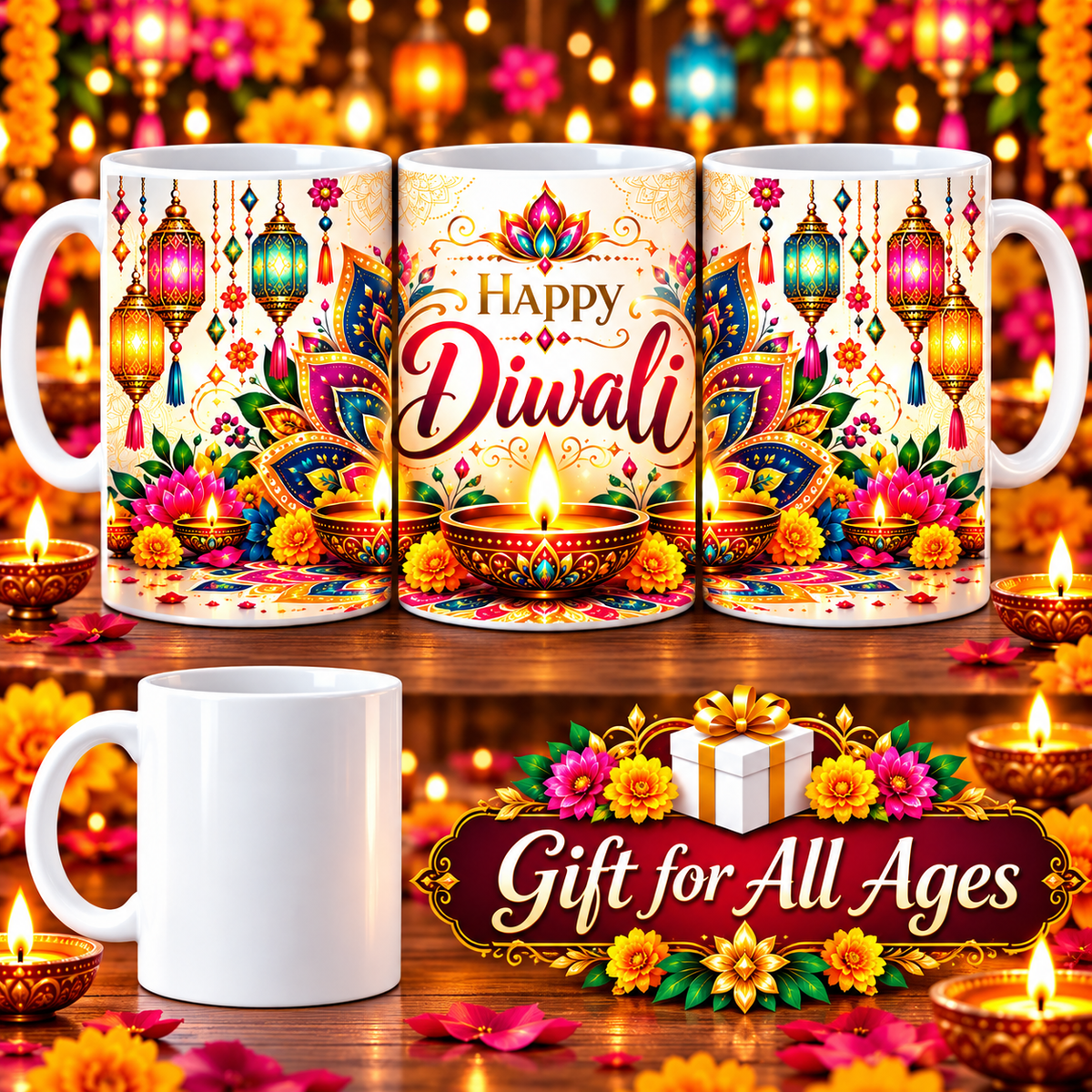 Diwali Lotus Diya Mandala 11 oz Ceramic Mug-IMAGE2
