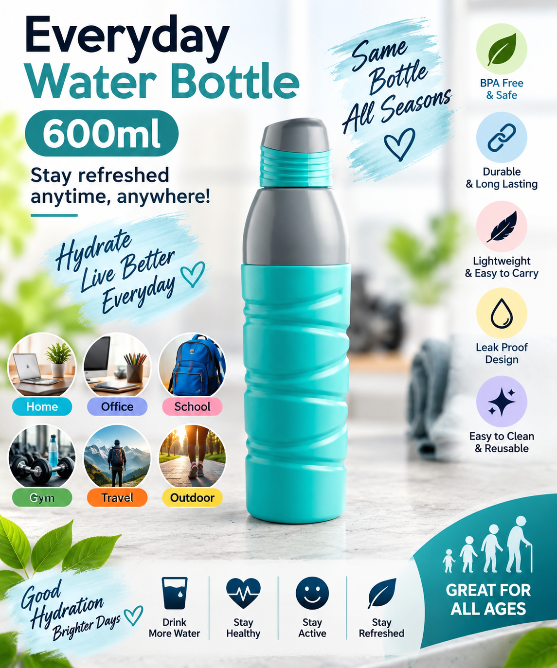 Plastic 600ml Sipper Bottle-001