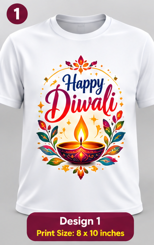 Radiant Diwali Diya Glow Printed T-Shirt – White-IMAGE2