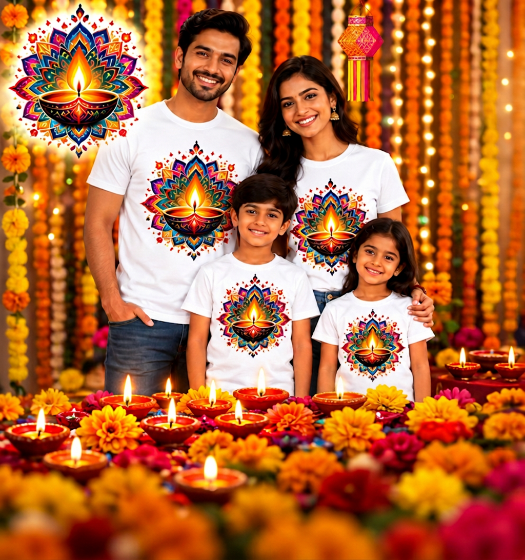 Rangoli Diya Radiance Printed T-Shirt – White-IMAGE3