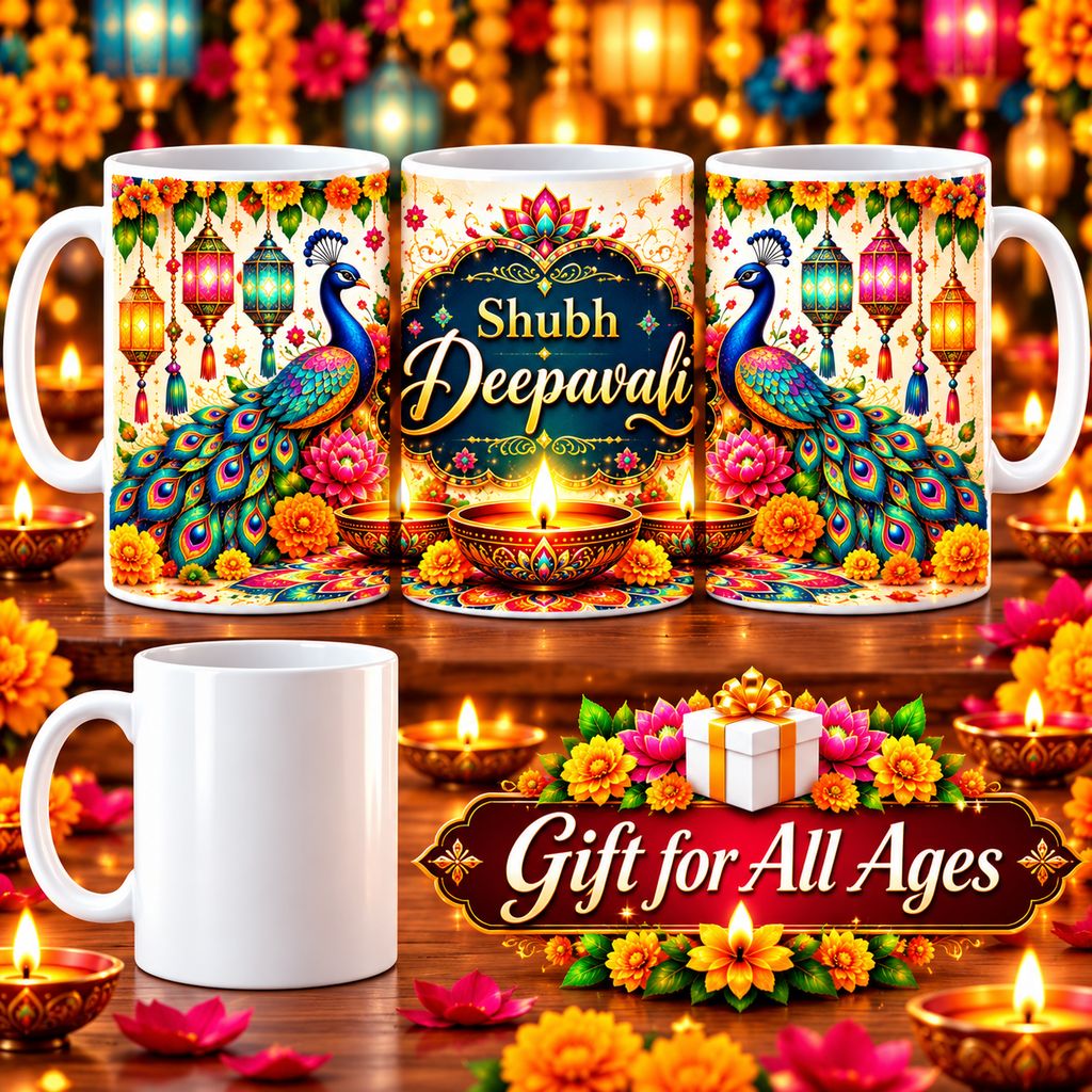 Shubh Deepavali Peacock 11 oz Ceramic Mug-IMAGE2